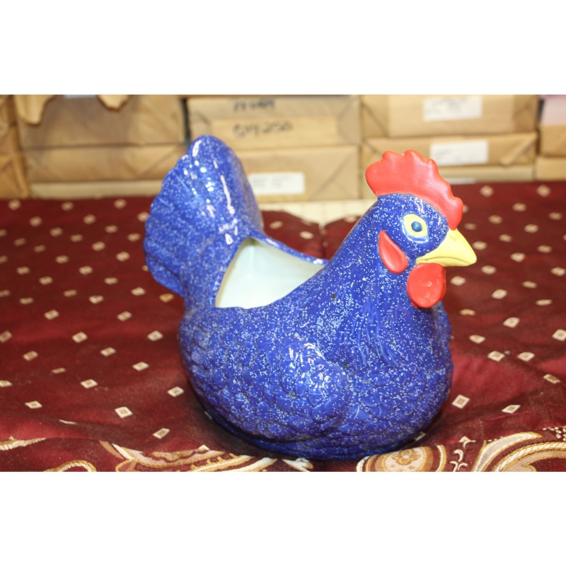 Blue Ceramic Chicken Rooster Planter