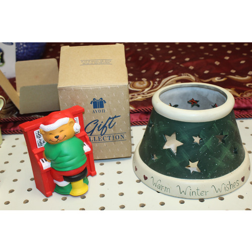 Ceramic Candle Shade Topper & Avon Play It Again Mr Keys Musical Piano Bear 1992