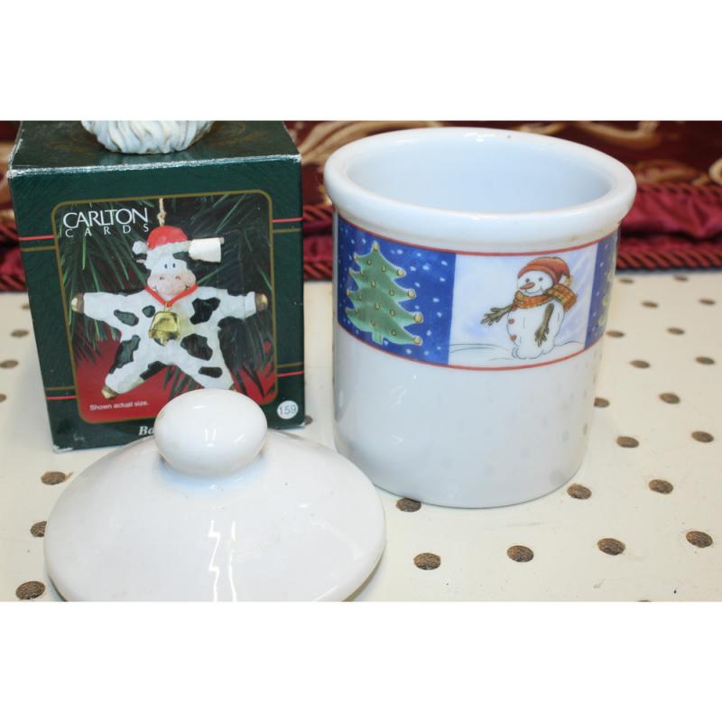 Misc Lot - Salt Pepper Creamer Sugar & 2 Holiday Christmas Ornaments