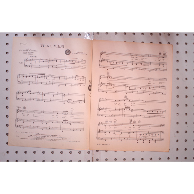 1934 - Vieni Vieni  Rudy Valley - Sheet Music
