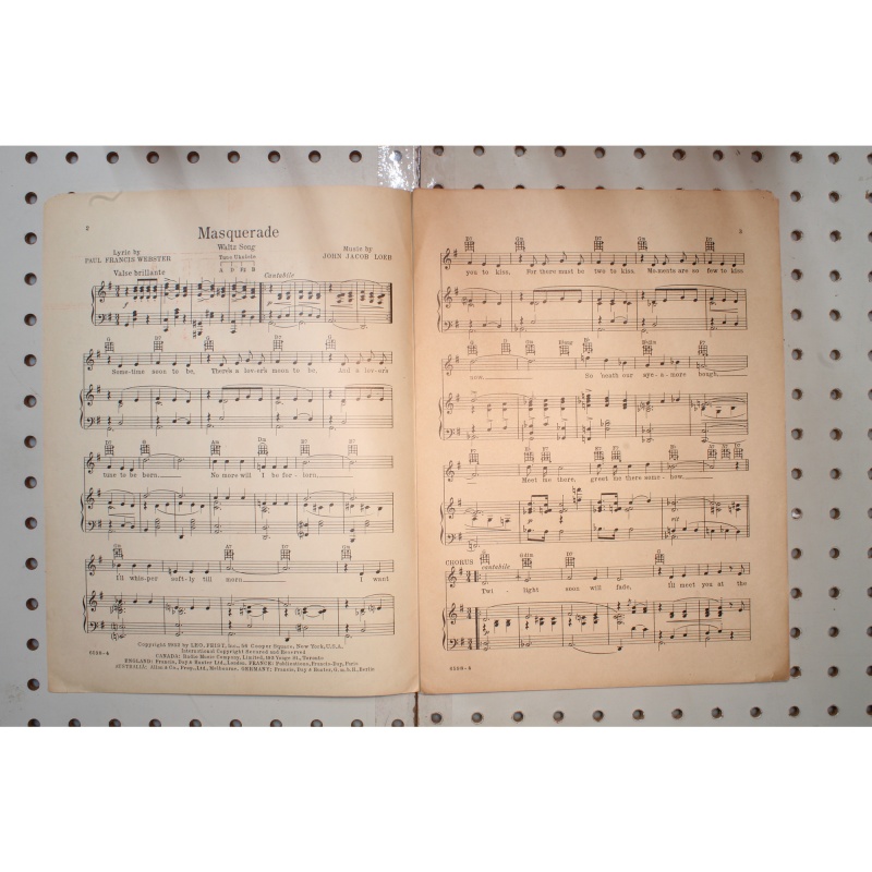 1932 - Masquerade Paul Webster - Sheet Music