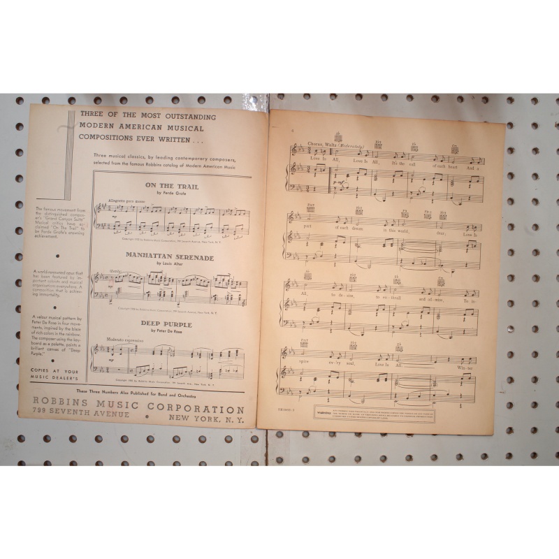 1940 - Love is all Deanna Durbin - Sheet Music