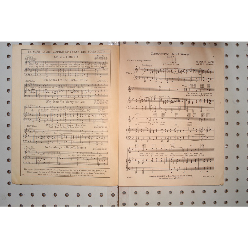 1926 - Lonesome and sorry Lou Raderman - Sheet Music