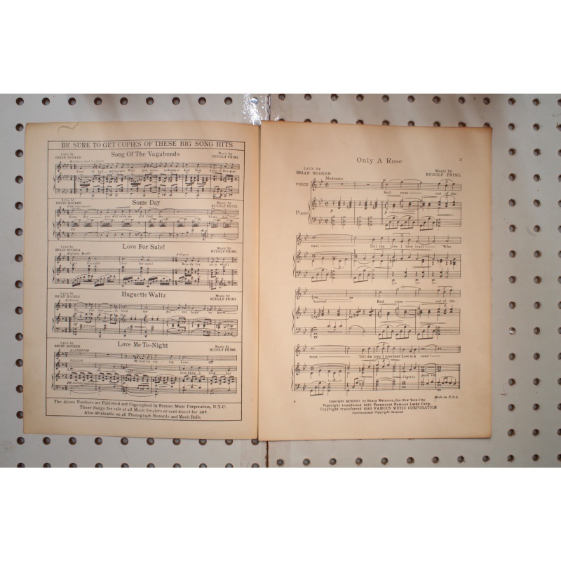 1925 - Only a rose hooker & friml - Sheet Music