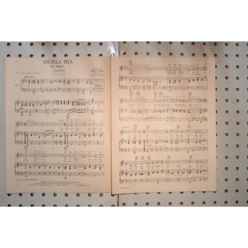 1928 - Angela Mia My Angel Street Angel - Sheet Music