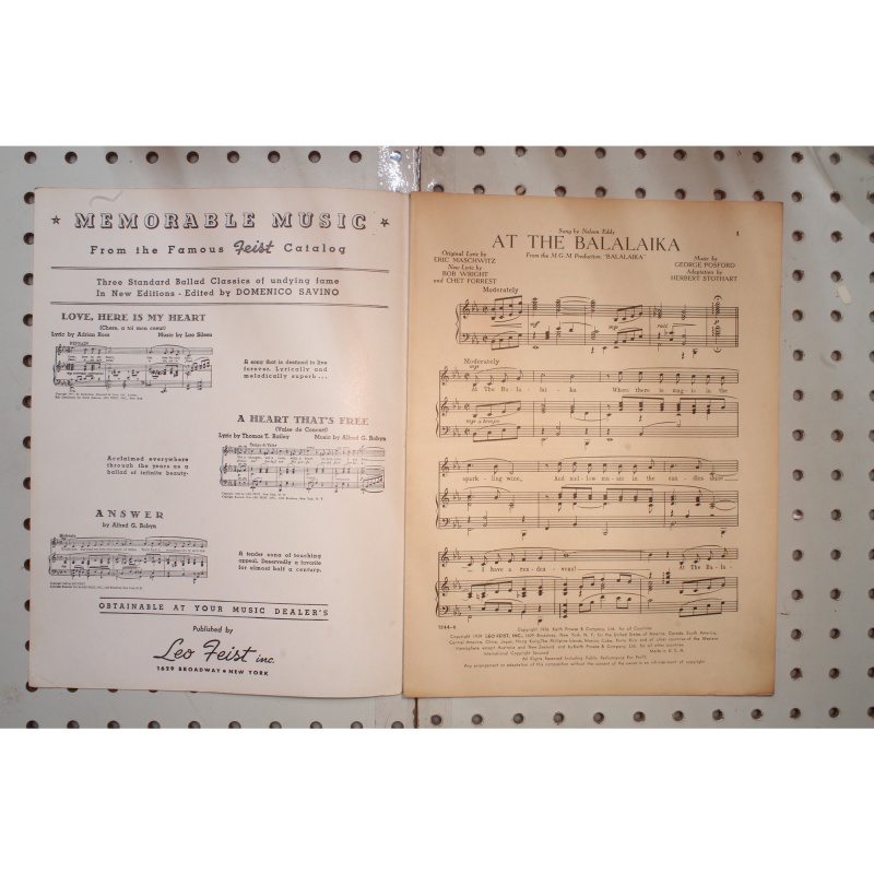 1936 - At the balalaika Nelson Eddy - Sheet Music