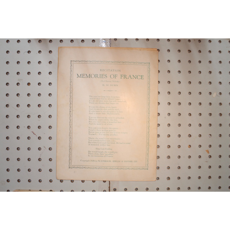 1928 - MEMORIES OF FRANCE BY AL DUBIN AND J RUSSEL ROBINSON - Sheet Music
