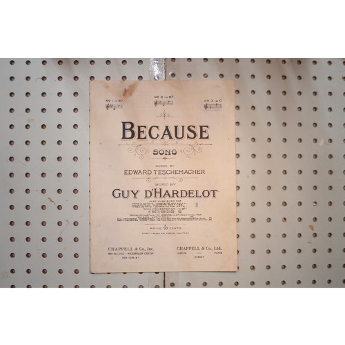 1909 - BECAUSE BY EDWARD TESCHEMACHER AND GUY DHARDELOT - Sheet Music