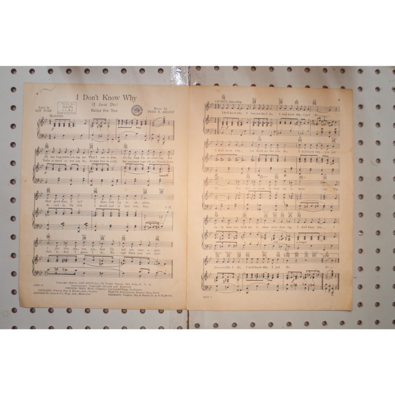 1931 - I DONT KNOW WHY (I JUST DO) BY ROY TURKE AND FRED E. AHLERT - Sheet Musi