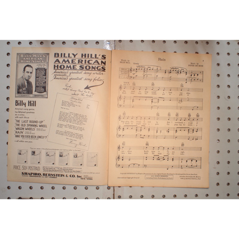 1934 - RAIN BY BILLY HILL AND PETER DE ROSE - Sheet Music