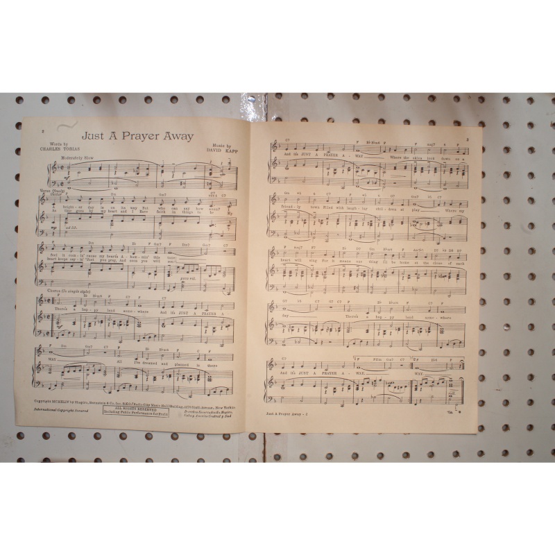 1944 - JUST A PRAYER AWAY BY CHARLES TOBIAS AND DAVID KAPP - Sheet Music