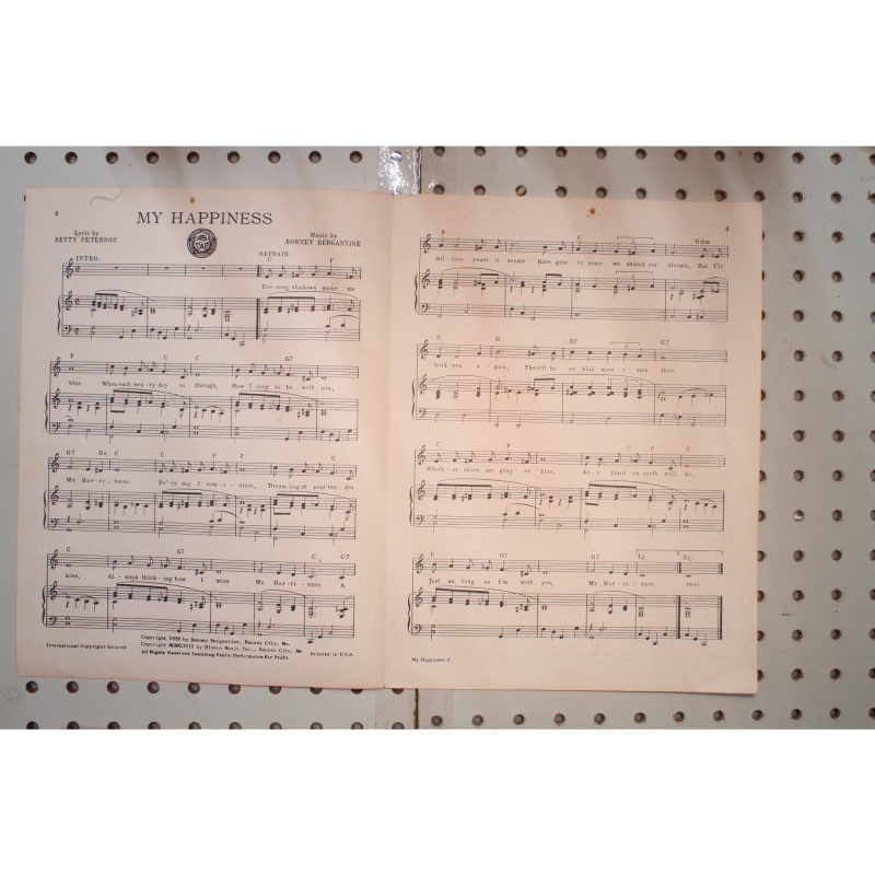 1933 - MY HAPPINESS BY BETTY PETERSON AND BORNEY BERGANTINE - Sheet Music