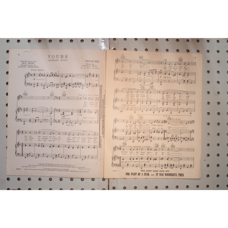 1932 - YOURS BY JACK SHERR AND GONZALO ROIG - Sheet Music