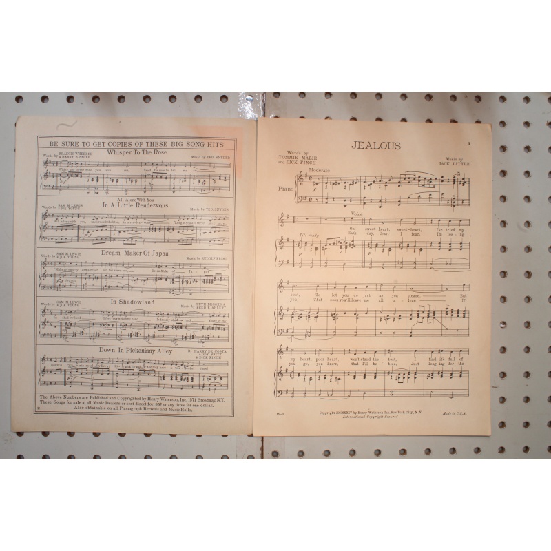 1924 - JEALOUS BY TOMMIE MALIE , DICK FINCH AND JACK LITTLE - Sheet Music