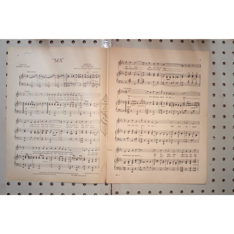 1921 - MA BY SIDNEY CLARE AND CON CONRAD - Sheet Music
