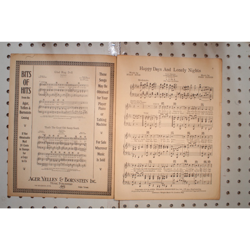 1928 - HAPPY DAYS AND LONELY NIGHTS BILLY ROSE , FRED FISHER - Sheet Music