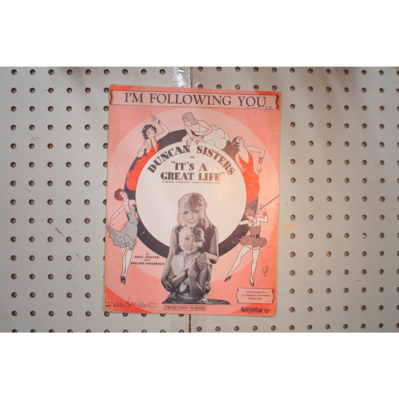 1929 - IM FOLLOWING YOU , DUNCAN SISTERS IN ITS A GREAT LIFE - Sheet Music