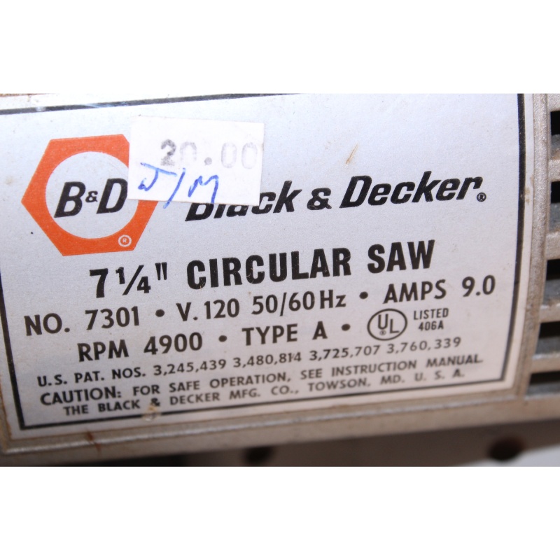 Vintage Black & Decker circular saw model number 7301
