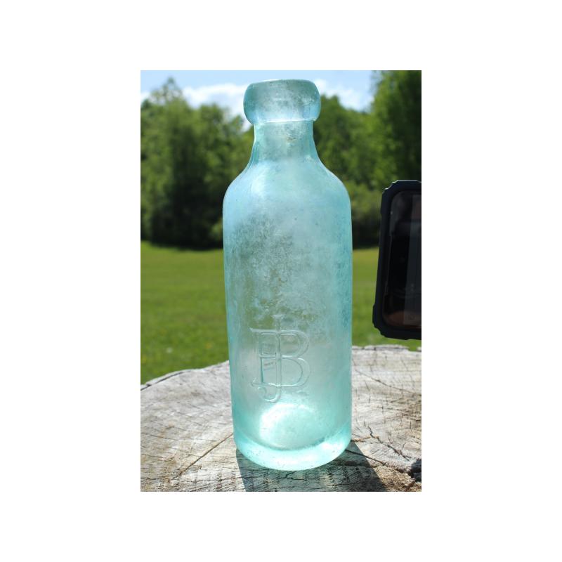 7" Vintage James Burke Jersey City NJ bottle - Bluish Green Glass