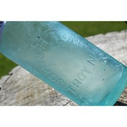 6.5" Vintage John ROMP Troy NY. Bottle - Bluish Green Glass