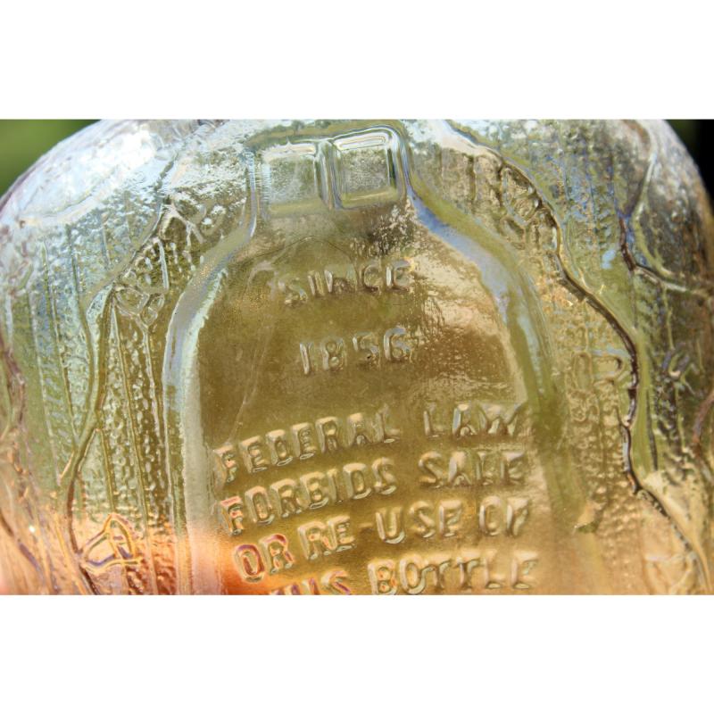 6.5" Vintage Golden wedding Marigold iridescent carnival glass bottle Opal Glass