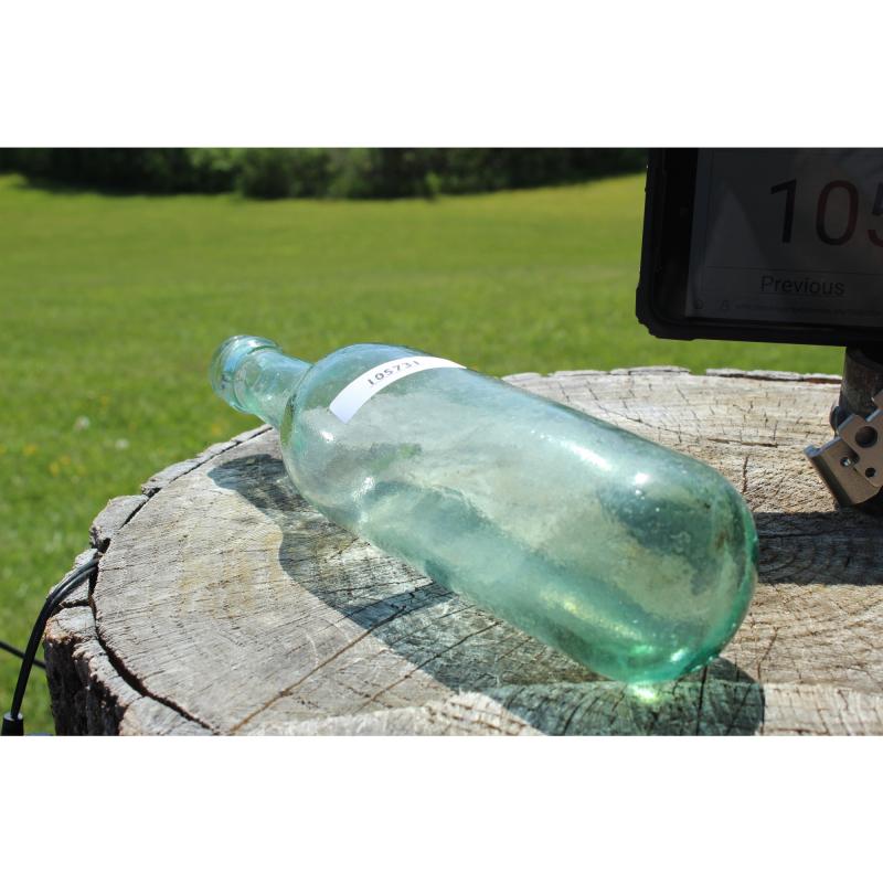 9" Vintage Soda bottle rounded bottom - Green Glass