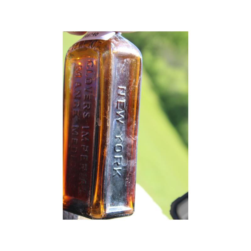 7" Vintage Clovers Imperial mange medicine bottle - Brown Glass