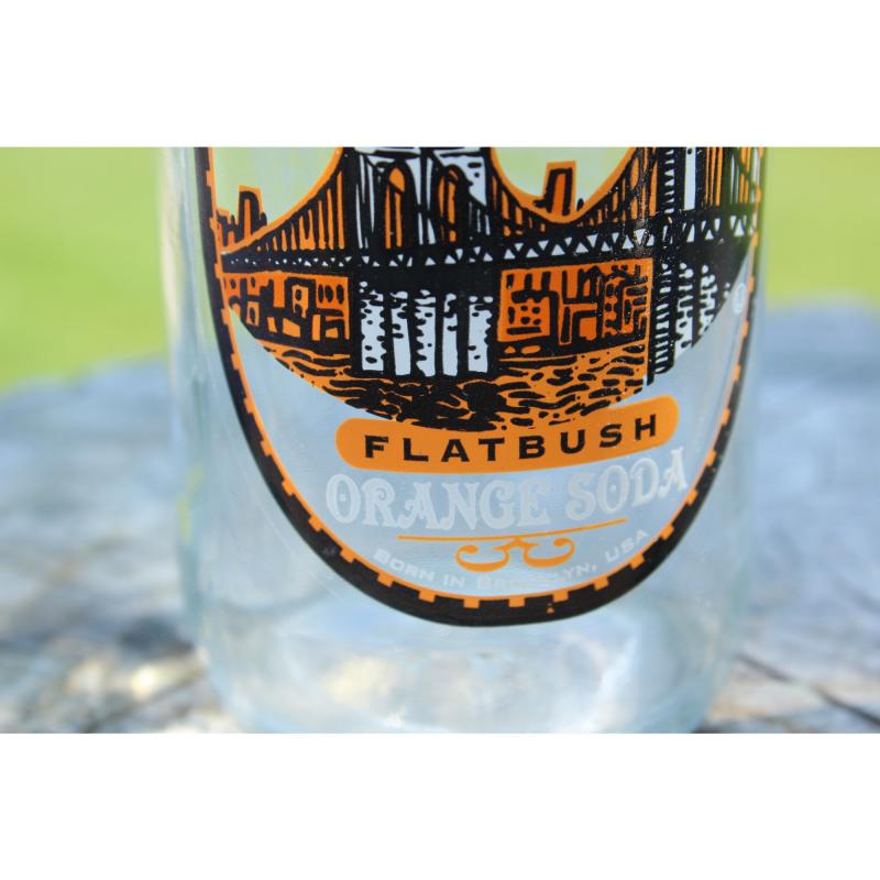 8" Vintage OldE Brooklyn Flatbush orange soda bottle - Clear Glass
