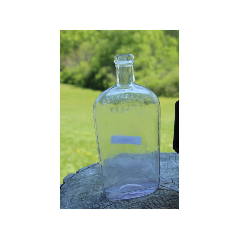8" Vintage WARRANTED FLASK bottle - Clear Glass