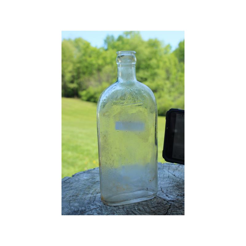 8" Vintage BOTTLE W/ SAILBOAT ON TOP bottle - Clear Glass