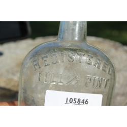 6.5" Vintage REGISTERED FULL 1/2 PINT bottle - Clear Glass