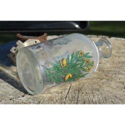5" Vintage BOTTLE WITH YELLOW FLOWERS - Clear Glass
