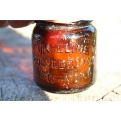 2" Vintage VASELINE Chesebrough NEW YORK EMBOSSED JAR - Brown Glass