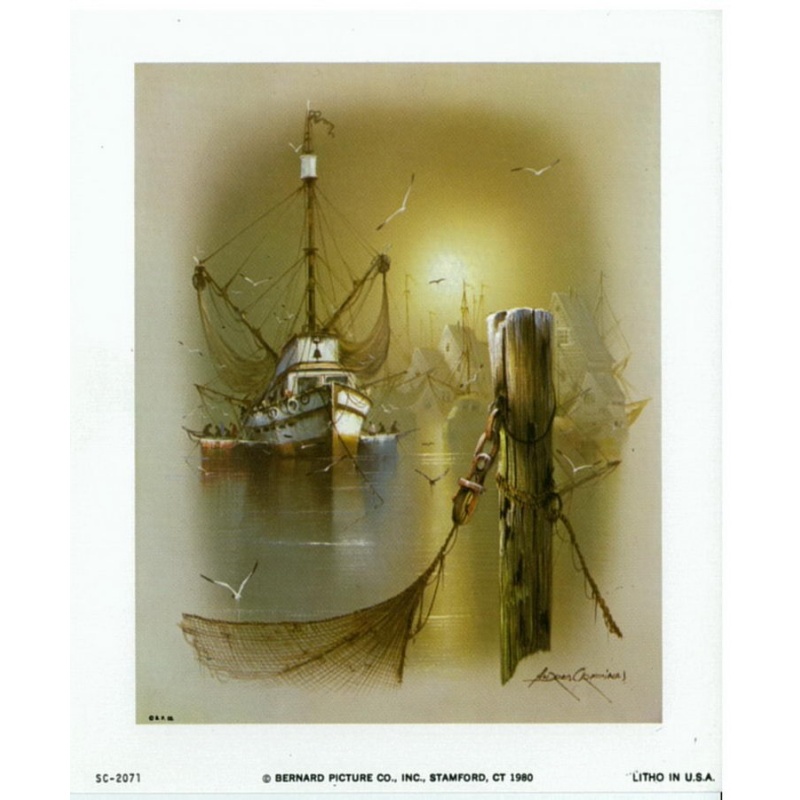 (5 x 6) Art Print SC2071 Andres Orpinas Fishing Boat- In Barbor by the Docks