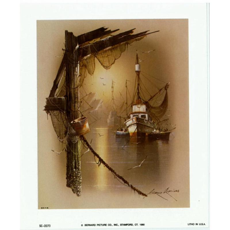 (5 x 6) Art Print SC2070 Andres Orpinas Fishing Boat- In Barbor by the Docks