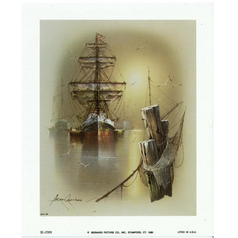 (5 x 6) Art Print SC2069 Andres Orpinas Sailing Ship - In Barbor by the Docks