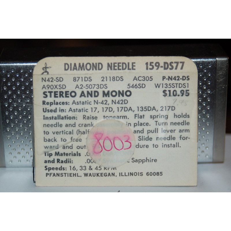 159-DS77 Pfanstiehl Diamond Needles Stylus Cartridge  #26 Original Package