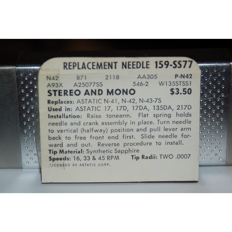159-SS77 Pfanstiehl Diamond Needles Stylus Cartridge  #27 Original Package