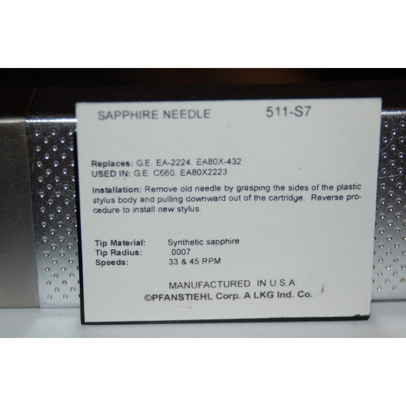 511-S7 Pfanstiehl Diamond Needles Stylus Cartridge  #186 Original Package