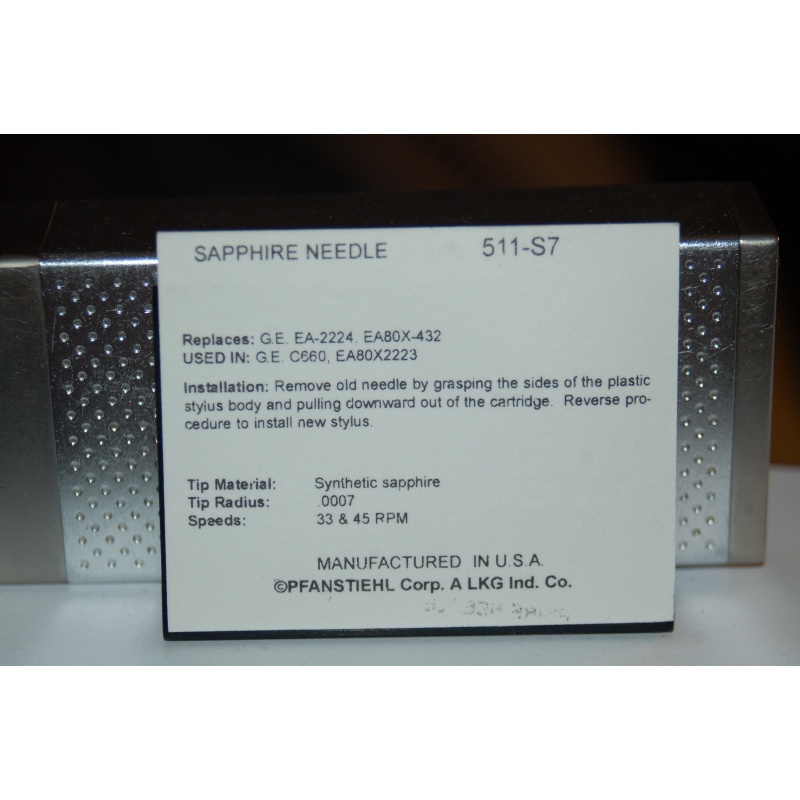 511-S7 Pfanstiehl Diamond Needles Stylus Cartridge  #192 Original Package