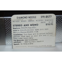 591-DS77 Pfanstiehl Diamond Needles Stylus Cartridge  #206 Original Package