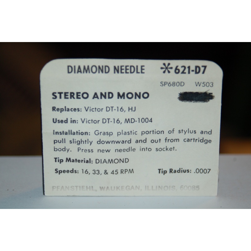 621-D7 Pfanstiehl Diamond Needles Stylus Cartridge  #247 Original Package