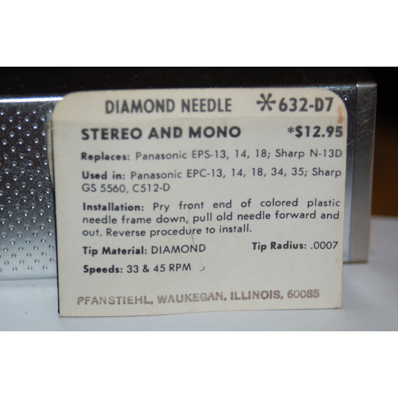 632-D7 Pfanstiehl Diamond Needles Stylus Cartridge  #267 Original Package