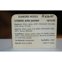636-D7 Pfanstiehl Diamond Needles Stylus Cartridge  #272 Original Package