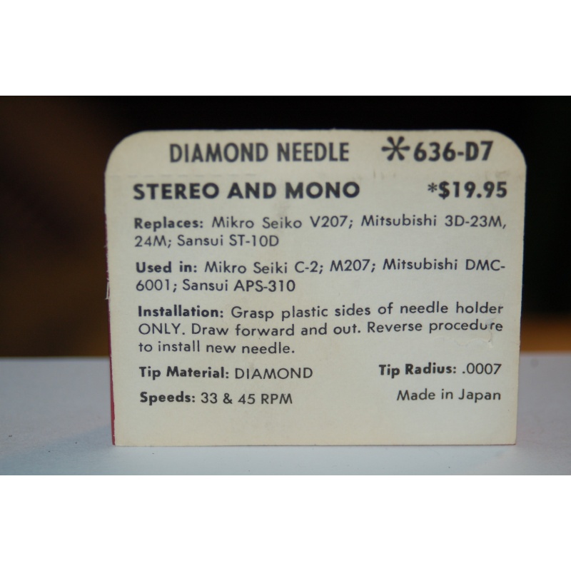 636-D7 Pfanstiehl Diamond Needles Stylus Cartridge  #272 Original Package