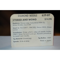 639-D7 Pfanstiehl Diamond Needles Stylus Cartridge  #276 Original Package