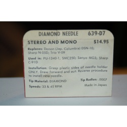 639-D7 Pfanstiehl Diamond Needles Stylus Cartridge  #278 Original Package