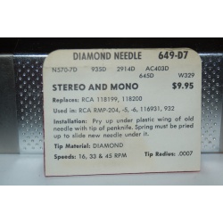 649-D7 Pfanstiehl Diamond Needles Stylus Cartridge  #292 Original Package