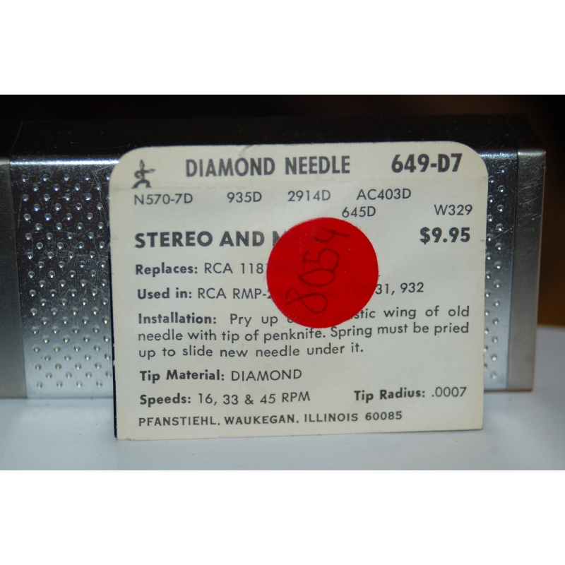 649-D7 Pfanstiehl Diamond Needles Stylus Cartridge  #295 Original Package