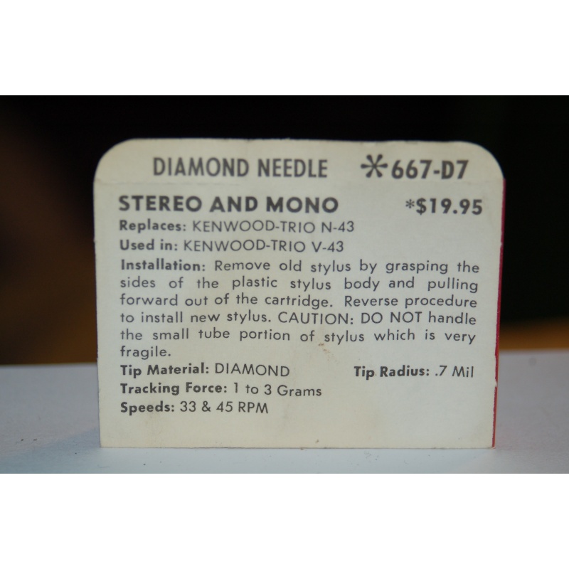 667-D7 Pfanstiehl Diamond Needles Stylus Cartridge  #327 Original Package